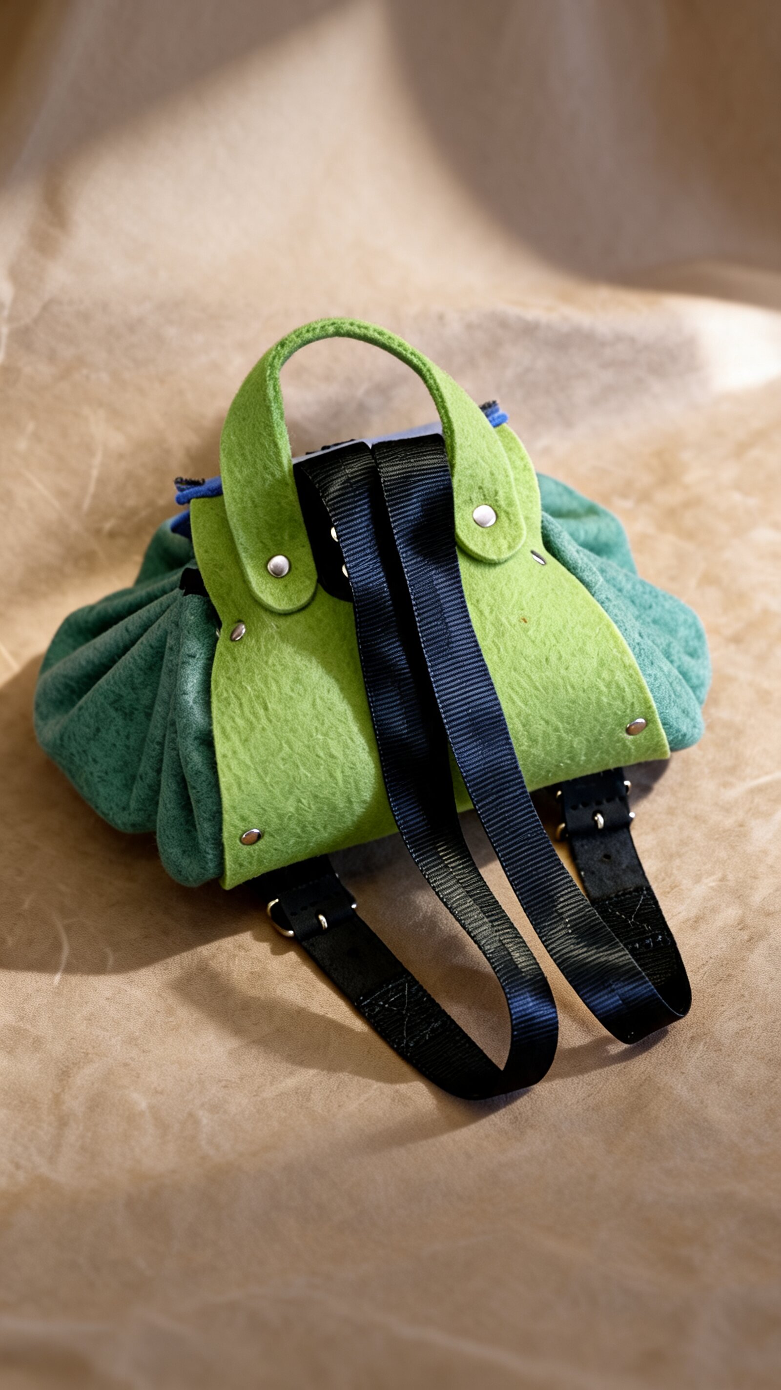 Filzrucksack in Grün mit Trägersystem